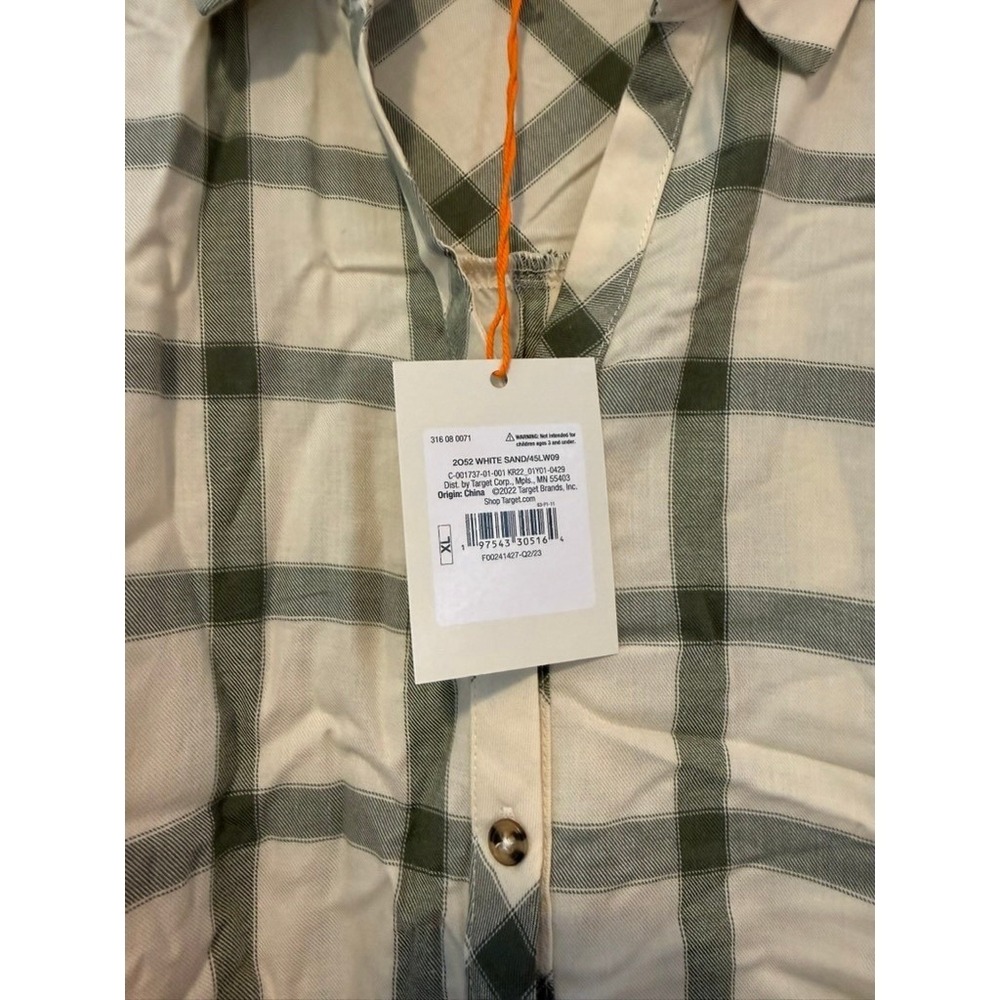 Knox Rose Womens Boho XL Plaid Button Down Shirt White Sand Long Sleeve NWT - Picture 2 of 3